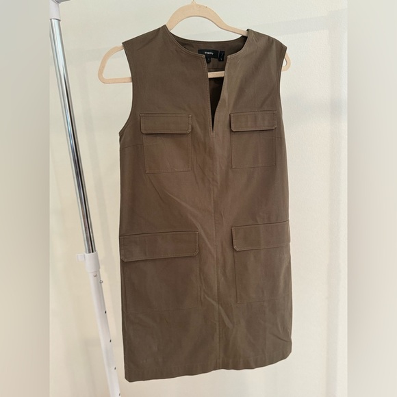 THEORY Utilitarian‎ Stretch Sleeveless Cotton Dress in Cargo Chino St. Wash - Picture 2 of 6